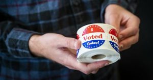 Photo of sticker saying "I voted today!"