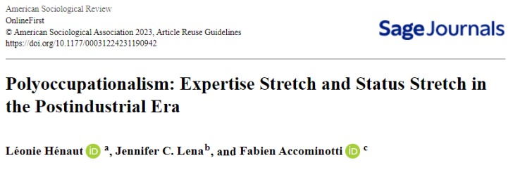 Screenshot of title: "Polyoccupationalism: Expertise Stretch and Status Stretch in the Postindustrial Era" in American Sociological Review by Léonie Hénaut, Jennifer C. Lena, & Fabien Accominotti