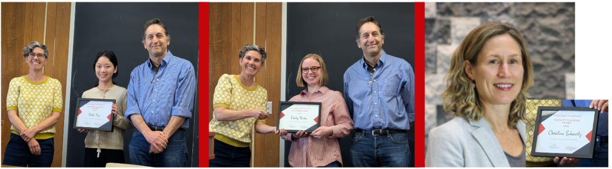Three separate pictures of people accepting awards